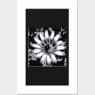 Black metallic flower Posters and Art